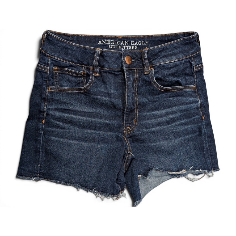 American Eagle Womens Shorts 6 Hi Rise Shortie Super Stretch Raw Hem Dark Blue